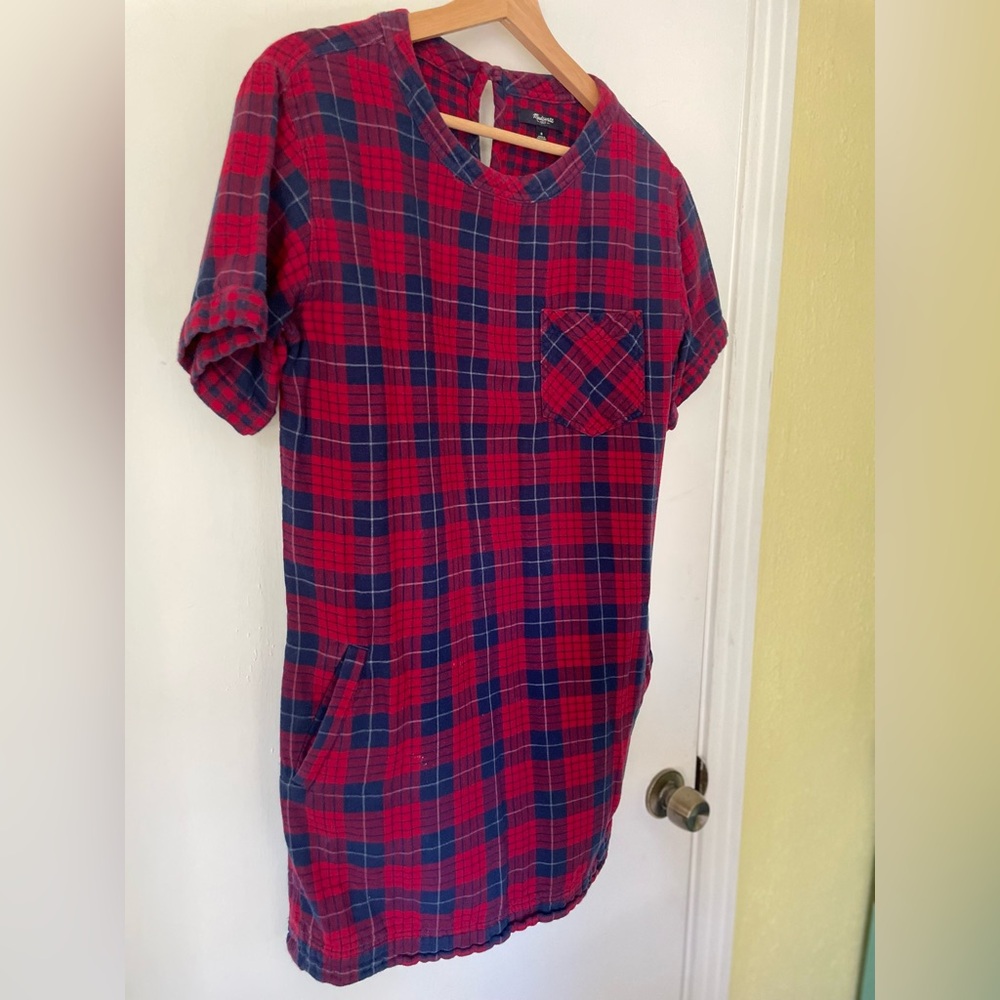 Madewell Edina Red and Blue Plaid Flannel Mini Dress - Picture 3 of 10